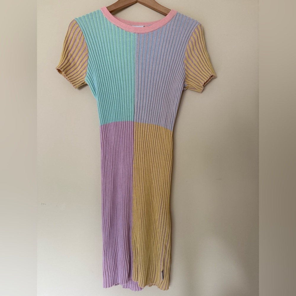 Pastel Colorblock Ribbed Knit Mini Dress - Multicolor - Picture 12 of 12